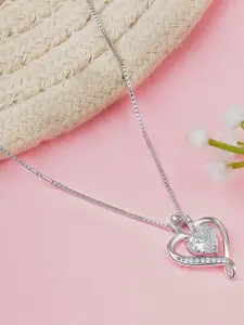Bishty Fashion Sliver-Plated Cubic Zirconia-Studded Heart Pendant With Chain