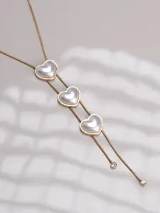 PALMONAS Gold-Plated Stainless Steel Waterproof Triple Heart Shaped Adornment Necklace