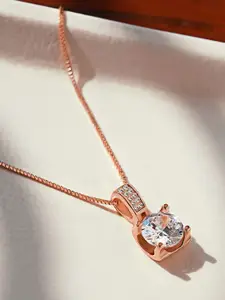 Bishty Fashion Rose Gold-Plated Crystal-Studded Pendant With Chain