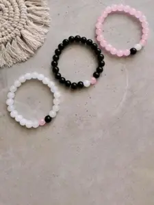 Sukhad Set Of 3 Crystals Beaded Elasticated Bracelets