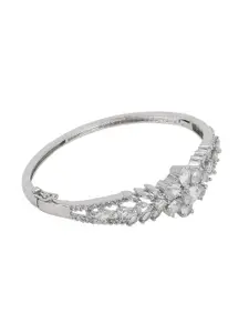 Opal Touch Rhodium-Plated Cubic Zirconia Studded Bangle-Style Bracelet