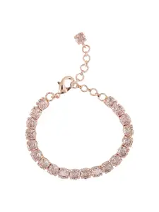 Opal Touch Women Brass Cubic Zirconia Tasselled Rose Gold-Plated Kada Bracelet