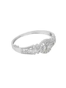 Opal Touch Women Brass Cubic Zirconia Tasselled Rhodium-Plated Kada Bracelet