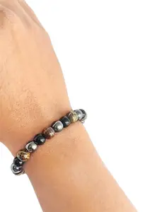 Sukhad Tiger's Eye with Black Obsidian & Hematite Beaded Elasticated Bracelet