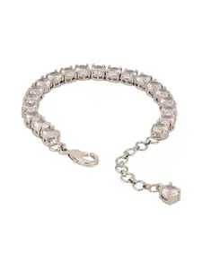 Opal Touch Women Brass Cubic Zirconia Tasselled Rhodium-Plated Kada Bracelet