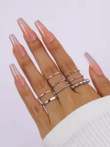 SALTY Set Of 8 Rings With Beauty & Nested Whispers Pendant Chain Jewellery Set