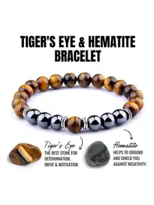 Sukhad Tigers Eye & Hemtite Beaded Elasticated Bracelet