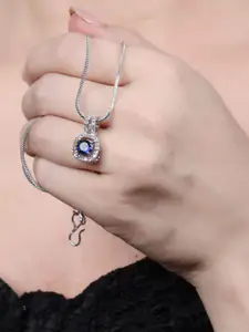 PUJVI Artificial Stones Studded Square Shaped Pendant with Chain