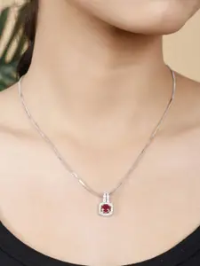 PUJVI Artificial Stones Studded Square Shaped Pendant with Chain