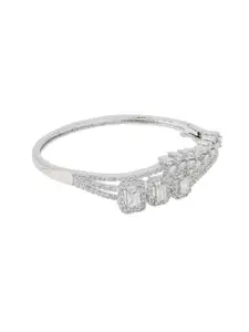Opal Touch Women Brass Cubic Zirconia Tasselled Rhodium-Plated Kada Bracelet
