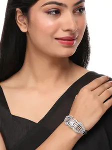 Opal Touch Women Brass Cubic Zirconia Tasselled Rhodium-Plated Kada Bracelet
