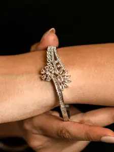 Opal Touch Women Brass Cubic Zirconia Tasselled Rhodium-Plated Kada Bracelet