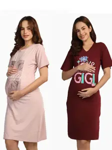 Duchess Women Pack Of 2 Printed Maternity Nightdress