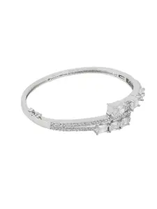Opal Touch Women Brass Cubic Zirconia Tasselled Rhodium-Plated Kada Bracelet