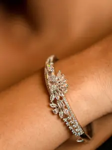 Opal Touch Women Brass Cubic Zirconia Tasselled Rhodium-Plated Kada Bracelet