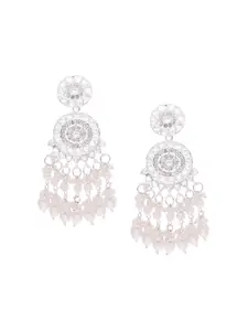 Sangria Silver-Plated Contemporary Shaped Artificial Beads & Stone Drop Earrings