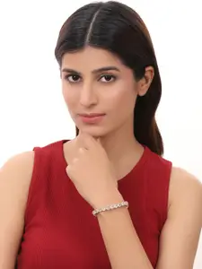 Opal Touch Women Brass Cubic Zirconia Tasselled Gold-Plated Kada Bracelet