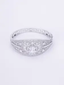 Opal Touch Women Brass Cubic Zirconia Tasselled Rhodium-Plated Kada Bracelet