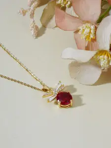 Bishty Fashion Gold-Plated Stainless Steel CZ-Studded Anti Tarnish Pendant with Chain