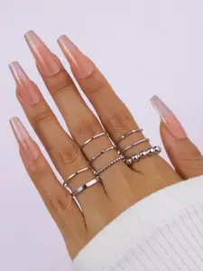 SALTY Set Of 8 Rings With Beehive & Nested Whispers Pendant Chain Jewellery Set