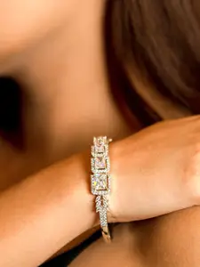 Opal Touch Luminous Rhodium-Plated Cubic Zirconia Studded Bangle-Style Bracelet