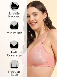 KOMLI Pack Of 2 Minimizer Floral Bra All Day Comfort Full Coverage Lightly Padded