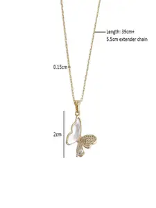 AQUASTREET 18KT Gold-Plated Zircon Studded Butterfly Shaped Pendant With Chain