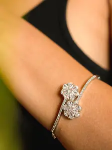 Opal Touch Rhodium-Plated Cubic Zirconia Tasselled Kada Bracelet