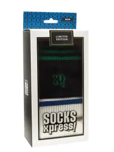 Socksxpress Men Pack Of 2 Striped Crew-Length Black Socks