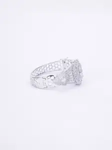 Opal Touch Women Brass Cubic Zirconia Tasselled Rhodium-Plated Kada Bracelet