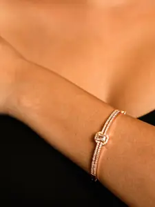 Opal Touch Women Brass Cubic Zirconia Tasselled Rose Gold-Plated Kada Bracelet