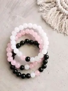 Sukhad Set Of 3 Crystals Beaded Elasticated Bracelets