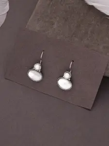 Sangria Oxidised Silver-Plated Contemporary Shaped Pearls Studded Drop Earrings