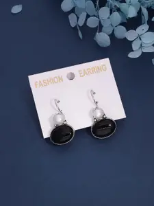 Sangria Sterling Silver-Plated Cabochon And Pearls Studded Oval Shaped Drop Earrings