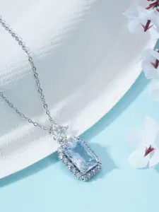 Bishty Fashion Silver-Plated Stainless Steel CZ-Studded Anti Tarnish Pendant with Chain