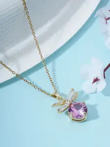 Bishty Fashion Gold-Plated Stainless Steel CZ-Studded Anti Tarnish Pendant with Chain