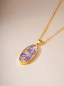 Bishty Fashion Gold-Plated Stainless Steel Dried Lilac Real Resin Pendant with Chain
