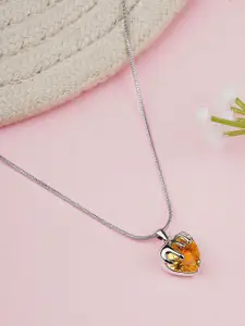 Bishty Fashion Silver-Plated Stainless Steel CZ-Studded Anti Tarnish Pendant with Chain