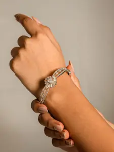 Opal Touch Women Brass Cubic Zirconia Tasselled Rhodium-Plated Kada Bracelet