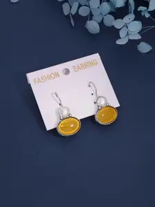 Sangria Silver-Plated Cabochon And Pearls Studded Oval Shaped Drop Earrings