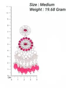 Sangria Silver- Plated Contemporary Shaped Artificial Stone And Beads Drop Earrings