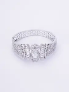 Opal Touch Women Brass Cubic Zirconia Tasselled Rhodium-Plated Kada Bracelet