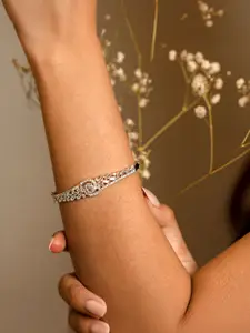 Opal Touch Women Brass Cubic Zirconia Tasselled Rhodium-Plated Kada Bracelet