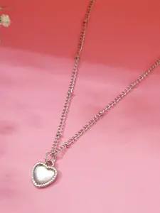 Bishty Fashion Silver-Plated Stainless Steel Stone Studded Heart Shaped Pendant with Chain