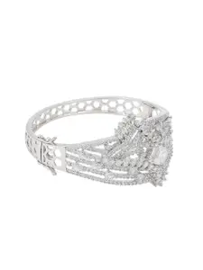 Opal Touch Women Brass Cubic Zirconia Tasselled Rhodium-Plated Kada Bracelet