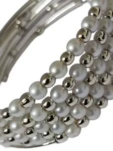 Opal Touch Women Brass Cubic Zirconia Tasselled Rhodium-Plated Kada Bracelet