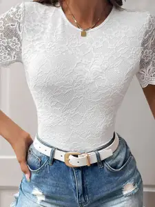 bebe Self Design Short Sleeves Bodysuit