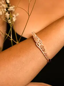 Opal Touch Women Brass Cubic Zirconia Tasselled Rose Gold-Plated Kada Bracelet