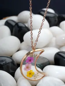 Bishty Fashion Gold-Plated Stainless Steel Floral Moon shaped Pendant with Chain