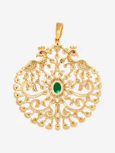 Kushal's Fashion Jewellery Gold-Plated Cubic Zirconia-Studded Peacock Shaped Pendant
